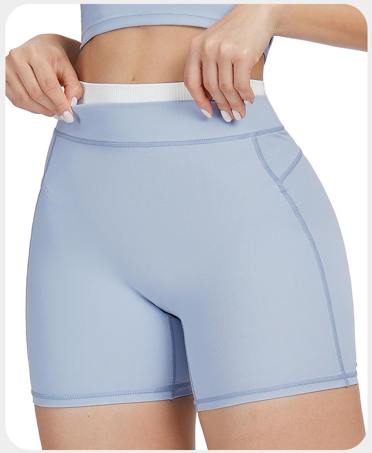 Hohe Taillen Farbe Block Po-Hebende Yoga-Shorts – Damen Gerippte Nude-Gefühl Lauf-Sport-Shorts (Stil 3129)