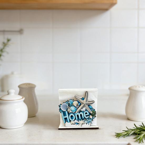 Wooden Napkin Holder, with High-Definition UV Printing Cartoon Design, Stable Base Napkin Dispenser for Kitchen Dining Table