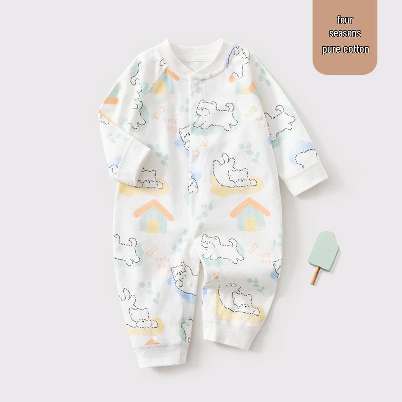 Pure Cotton Baby Romper: Open Front, Class A, for 0-12 Months, Spring/Autumn, Newborn Outerwear, Crawling Suit, Single-Layer Base.