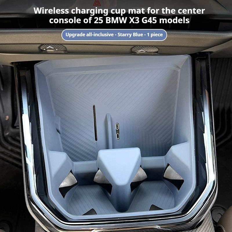 Silicone Car Console Cup Holder Wireless Charging Pad Protection Mat Auto For BMW X3 G45 2025 2026 Accessories Interior Styling