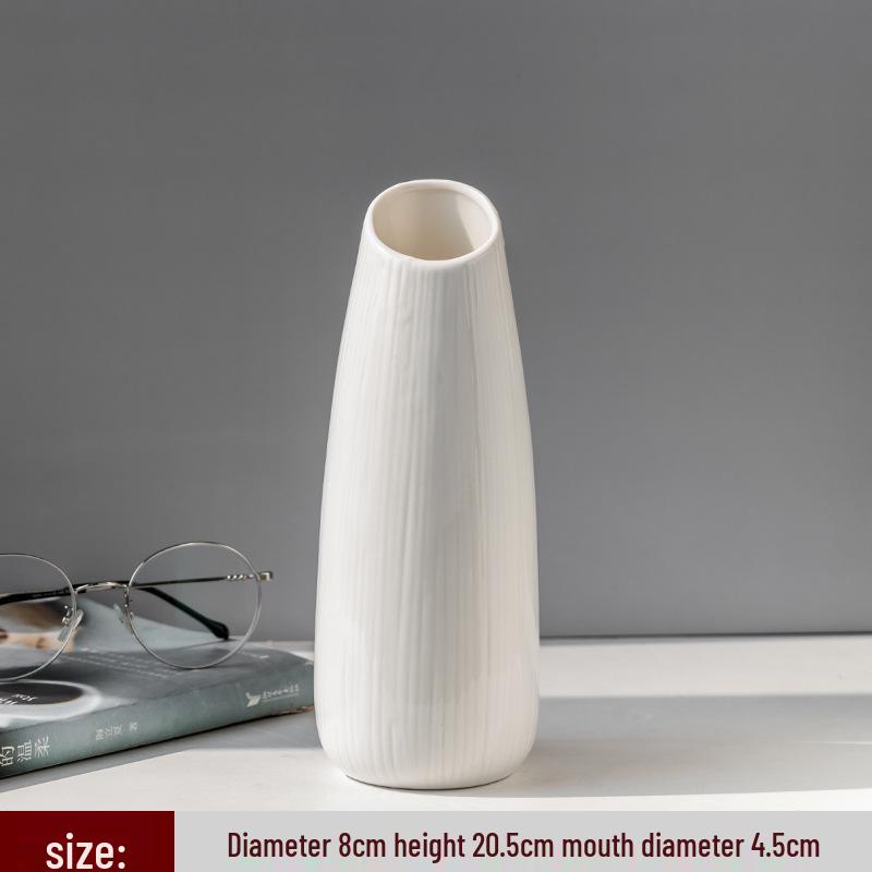 Nordic Minimalist White Ceramic Vase for Hydroponic and Dried Flower Arrangements in Modern Living or Dining Spaces