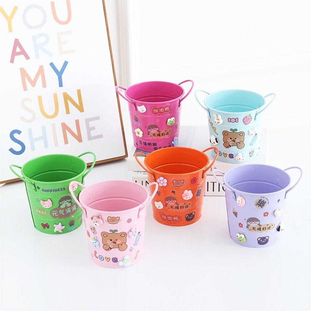 Iron Pen Holder High-capacity Desktop Organizer Cartoon Makeup Brush Storage Bucket  School Office