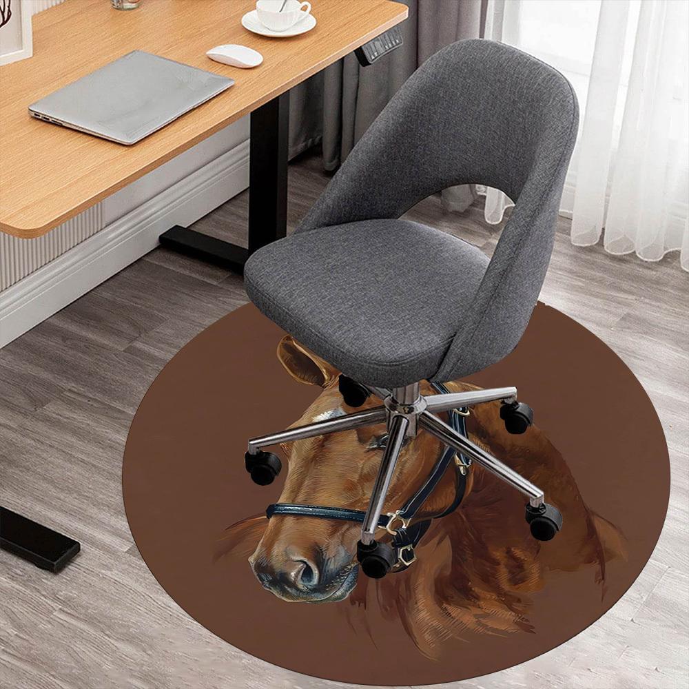 1 Stück Rundteppich mit Pferdekopfmuster für das Büro, Rundteppich unter dem Stuhl für Wohnzimmer, Schlafzimmer, Badezimmer Dekoration Teppich 091858
