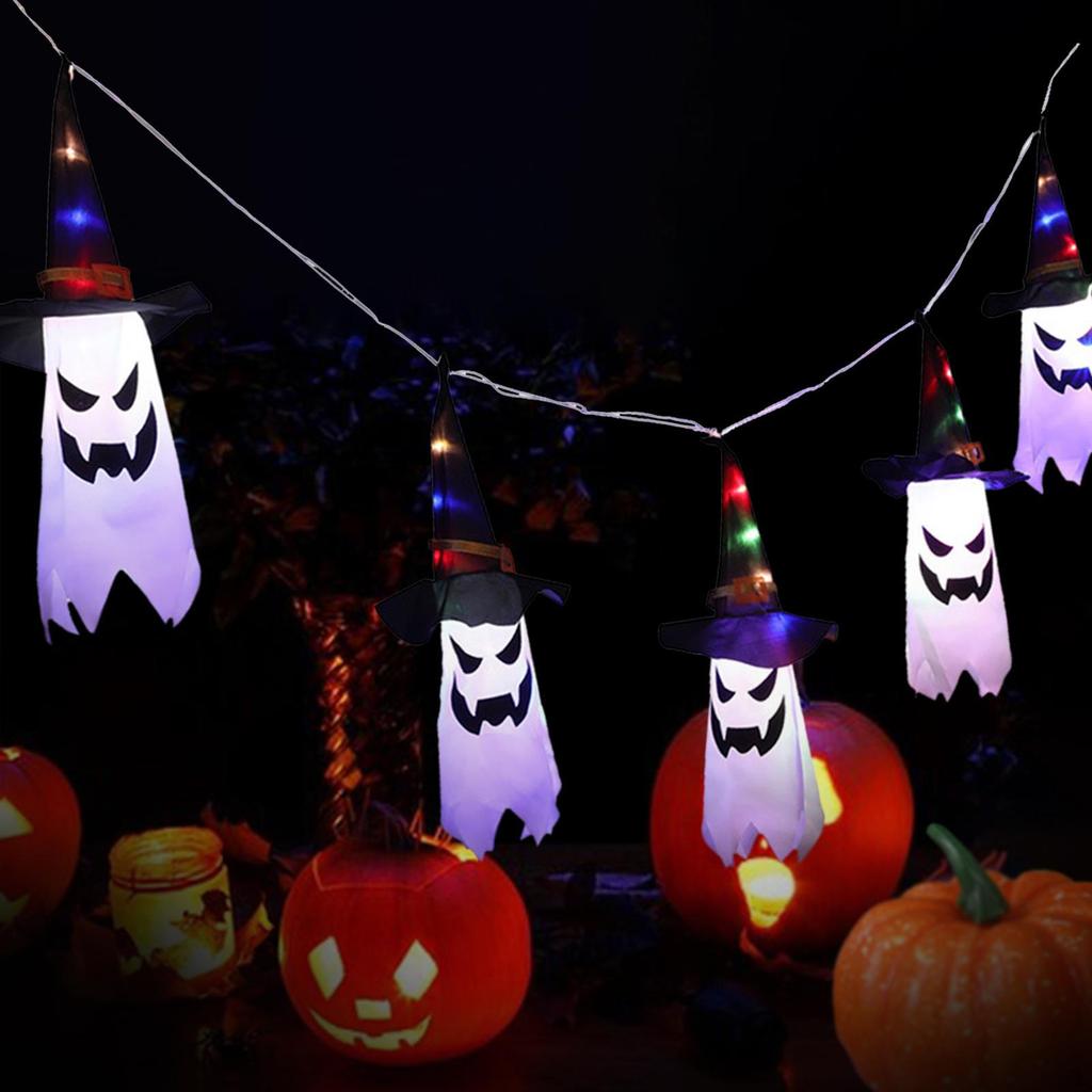 Hanging Lighted Glowing Ghost Garden Lawn Window Porch Halloween Decorations