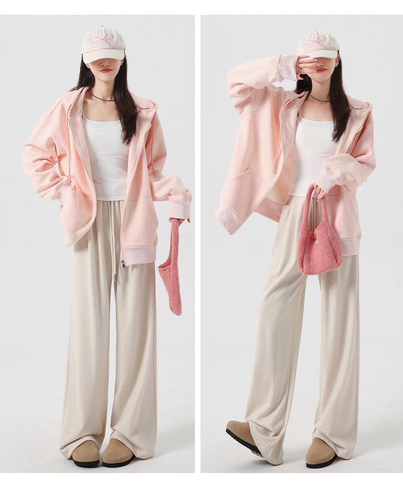 Korean-Style High-End Women's Drop Shoulder Hoodie Sweatshirt - Autumn 2024 Loose Casual Long-Sleeved Cardigan Jacket