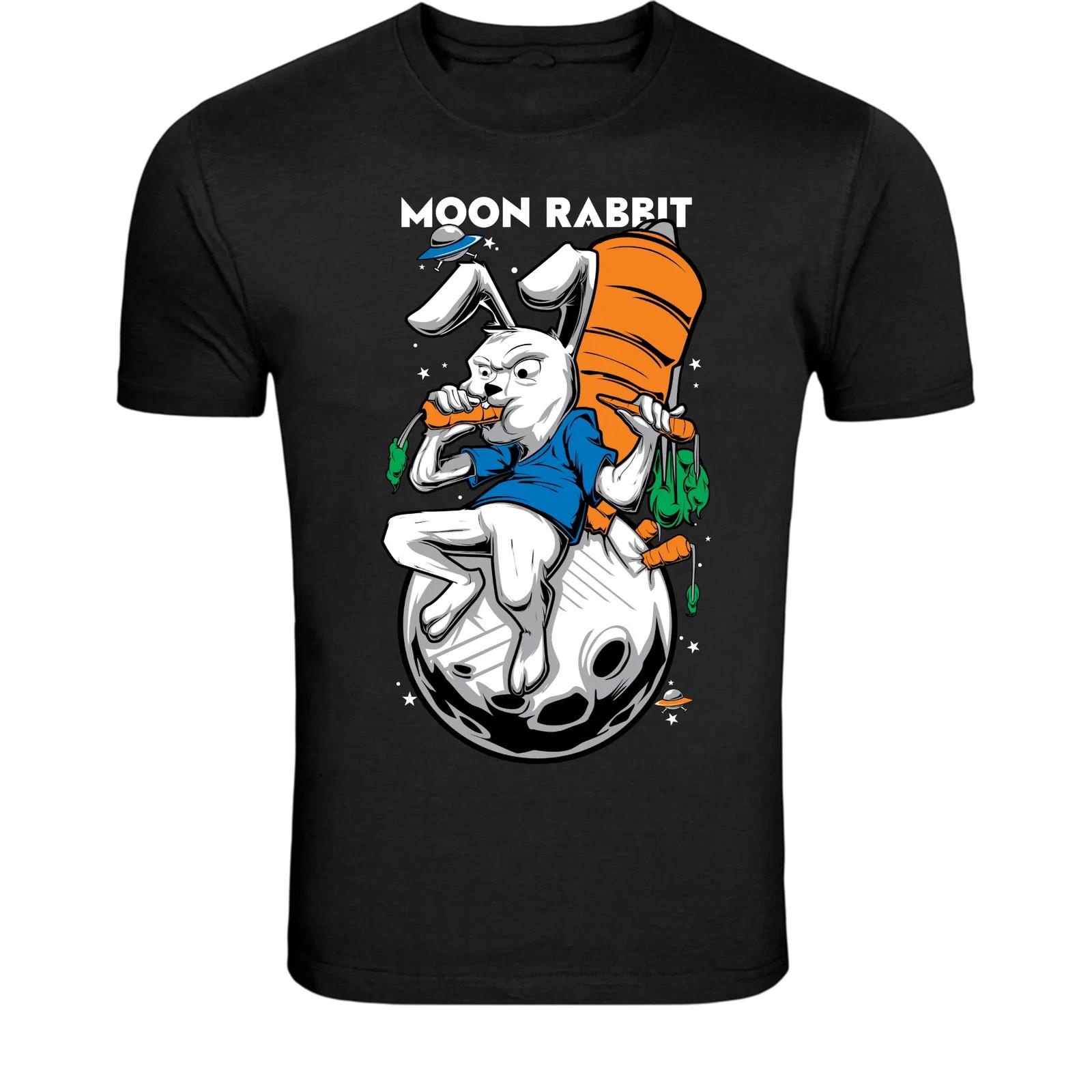Moon Rabbit Funny Space Bunny T-Shirt - Cartoon Rabbit Moon S