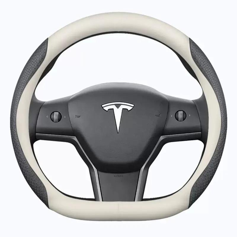 Tesla Steering Wheel Cover - Genuine Leather, Ultra-thin for Model 3 & Model Y