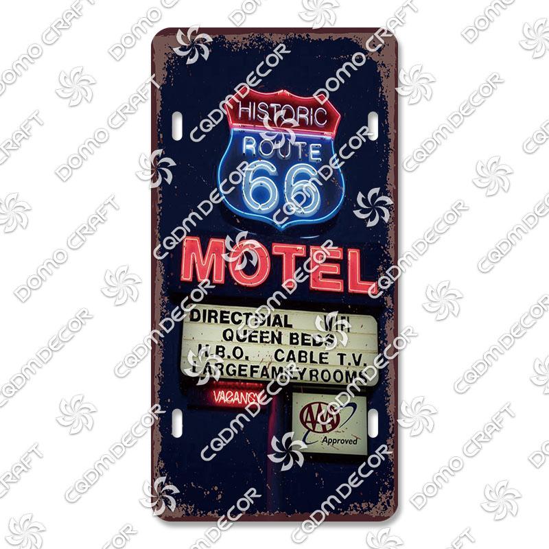 Retro Route 66 License Metal Tin Signs Vintage Road Trip Car Metal Plate Garage Club Gas Station Car Wall Decor