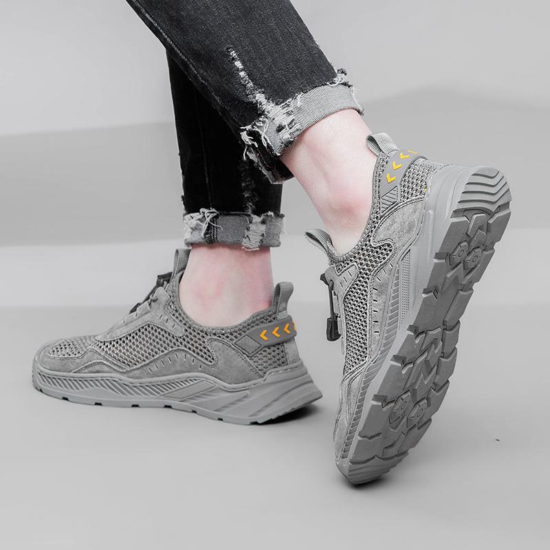 Модные мужские кроссовки сетчатые дышащие серые кроссовки для бега и тенниса удобные — фото 3