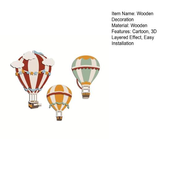 3Pcs Wooden Hot Air Balloon Wall Art Hand-Painted Rustic Hanging Decor for Bedroom Classroom Christmas Cute Nursery Ornament Boho Home Accent