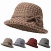 Middle Aged and Elderly Women's Autumn and Winter Fashion Plaid Retro Woolen Fisherman Hat Mother's Knitted Warm Cotton Hat