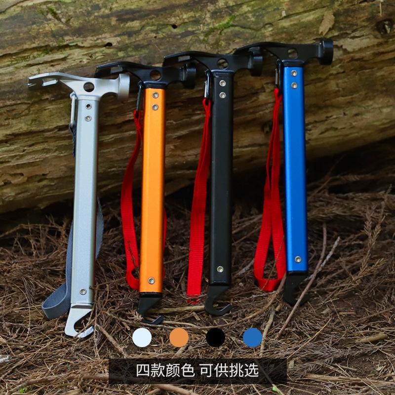Outdoor Camping Ground Hammer Starter Aluminum Alloy Handle Multifunctional Tool Hammer with Flat Shovel Head for Tent and Canop