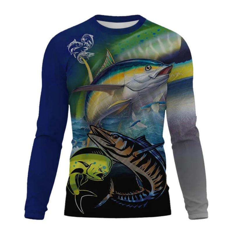 2024 Herren Angelshirt UV-Schutz Rundhals-Top, UPF50+ Herren Langarm Angelshirt/Sommer Outdoor-Sport Herrenbekleidung