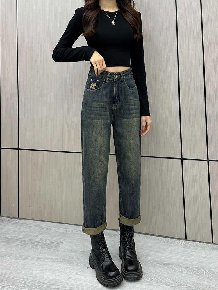 

Маленькие Плюс Сайз Джинсы Скинни Ретро Серого Цвета С Высокой Посадкой - Универсальные Прямые Брюки-Морковь Аладдины L