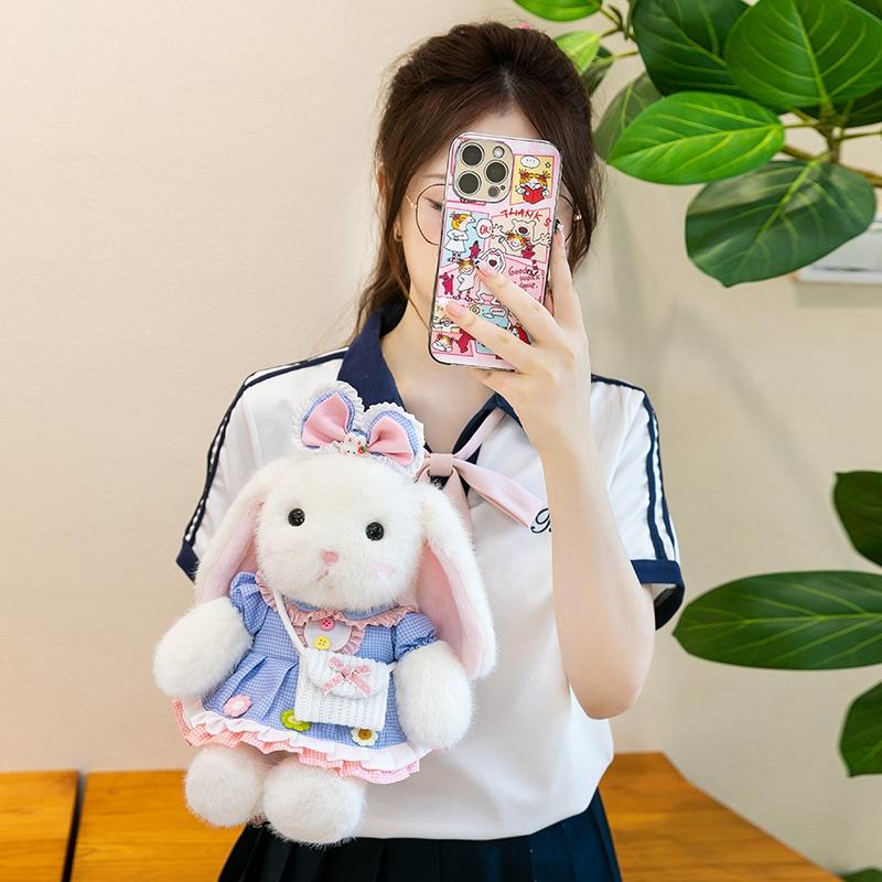 Plush Doll Dressed White Rabbit Soft Plush Collectible for Home Decor Desk Bedroom Birthday Holiday Gift for Home Decor