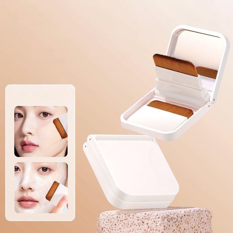 2Pcs Ultra-Thin Compact Foundation Brush With Mirror Box Easy To Carry Flat-Head Makeup Brush No Trace Replaceable Makeup Tools