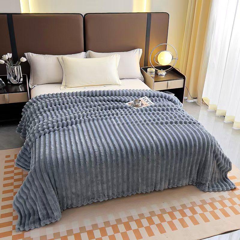 Ribbed Flannel Blanket Wholesale Double Sided Thickened Nap Throw Winter Cover Blanket for Home Office Use