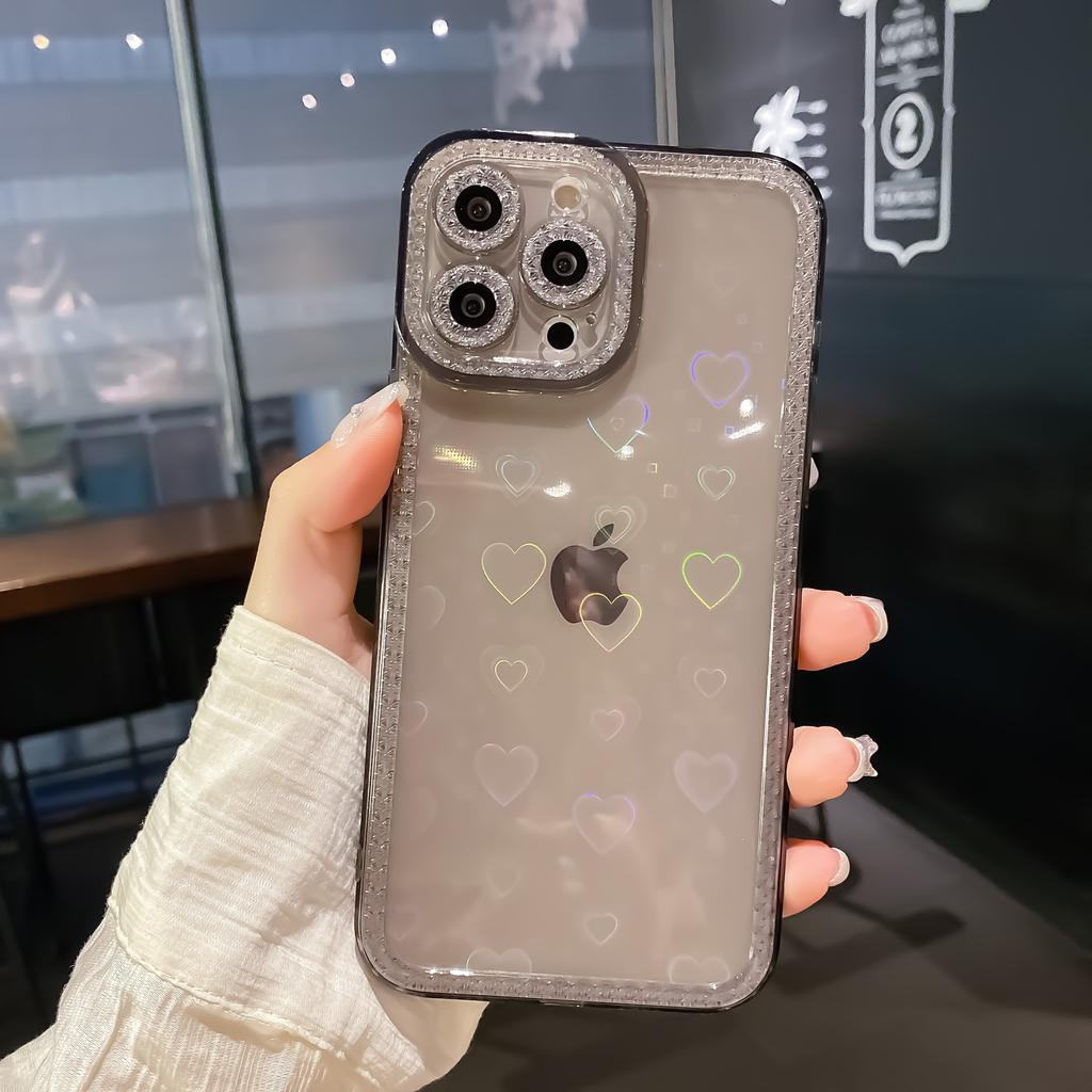 The New Flash Diamond Frame Laser Love Is Suitable for iPhone13ProMax Mobile Phone Case, Anti-drop Apple 12 Protective Case.