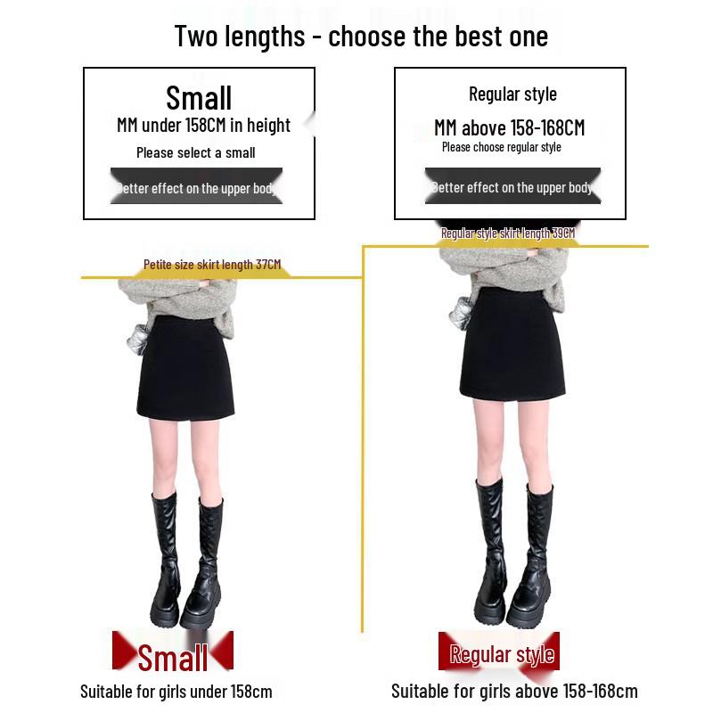 Women's High Waist Black Wool Mini Skirt - A-line, Plus Size, Hip-hugging, Versatile for Autumn/Winter 2025.