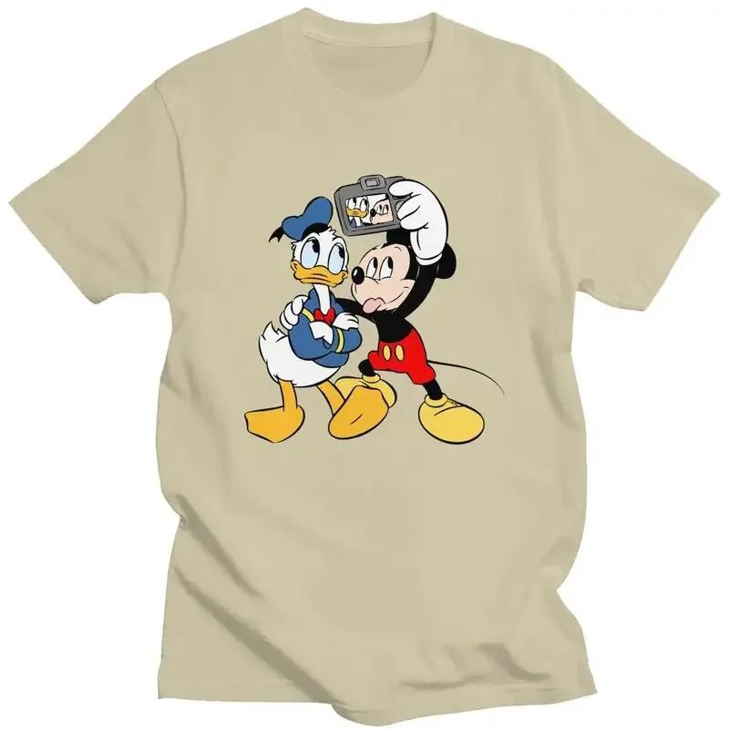 Mickey Mouse Donald Duck Minnie T Shirt for Men Pure Cotton Tshirt Graphic Tee Short Sleeve T-shirts Fitted Clothing Merch