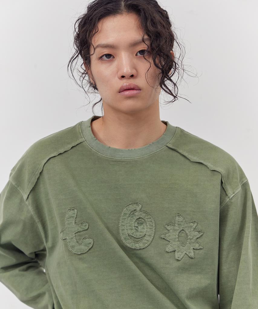 Tonilolenseu Pigment Applique Long Sleeve Washed Green