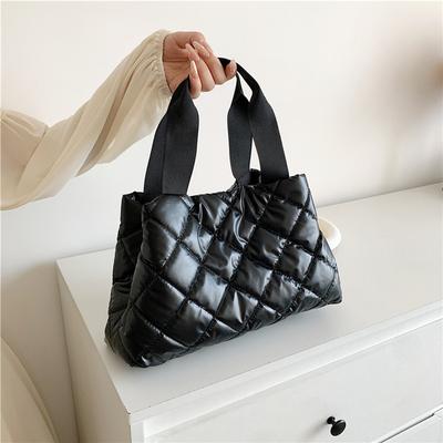 Women Quilted Hobo Handbag Large Capacity Puffer Shoulder Bag Soft Solid Color Portable Cotton for Shopper Travel
