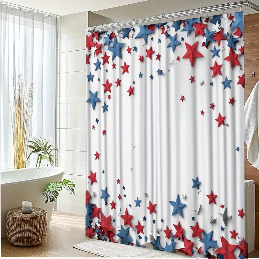 1pc Festive Starry Shower Curtain, Creative Polyester Fabric Bathroom Decor for Tub, Easy To Hang with 12 Hooks, 180x200cm