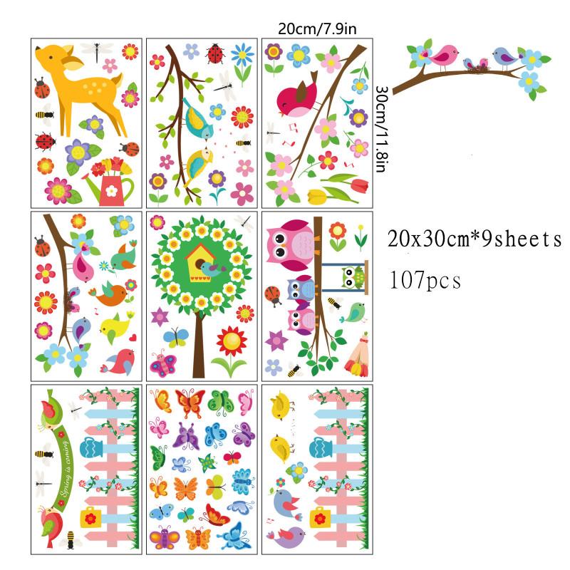 Autocollants Fenêtre Enfants Animaux Forêt - Décorations Anti-Collision Cerf Renard Écureuil Lapin Printemps - Stickers Vitre Amovibles Sans Traces