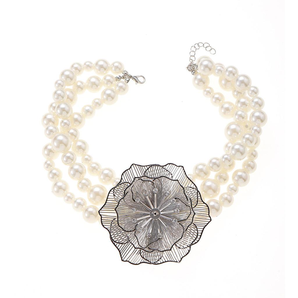 Cross Necklace With Pearl Chain And Floral Design For Womens Fashion Accessories