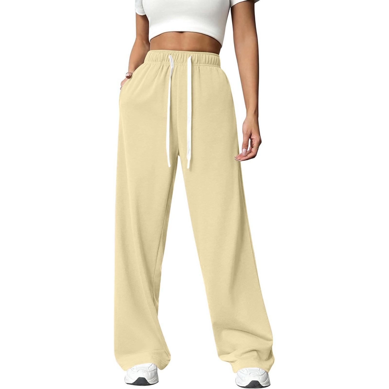 Женские однотонные свободные повседневные брюки для фитнеса с высокой талией и карманами — фото 5