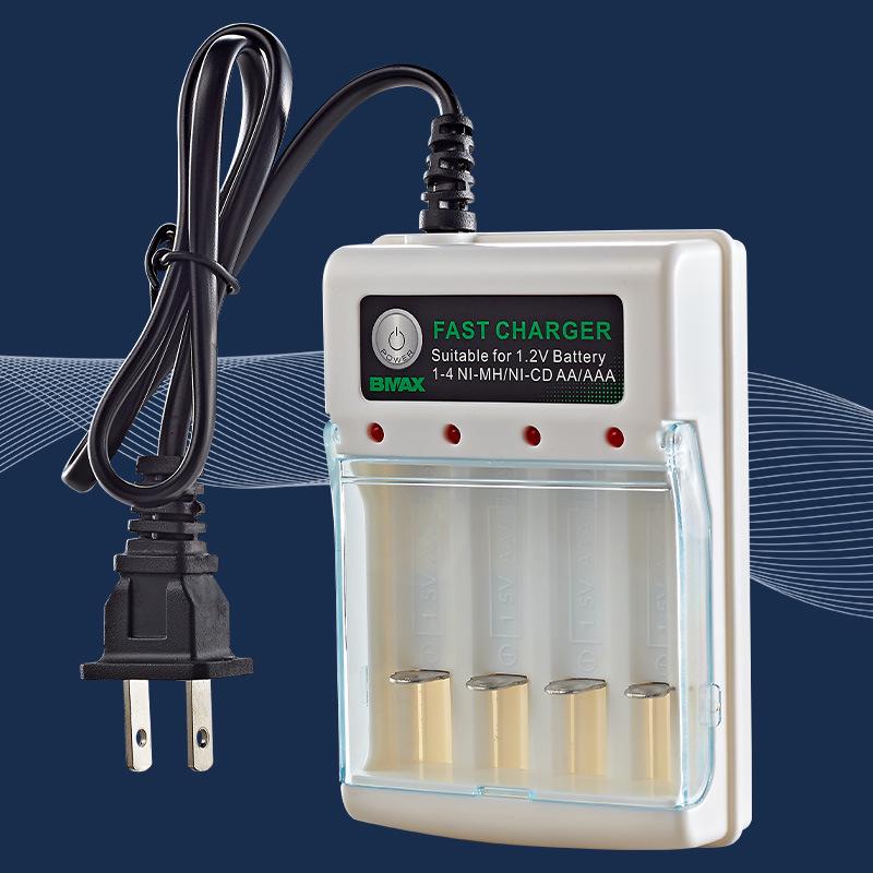 4-Slot AA/AAA Ni-MH/Ni-Cd Battery Charger with Independent 1.2V Charging Base and Flat AC Plug