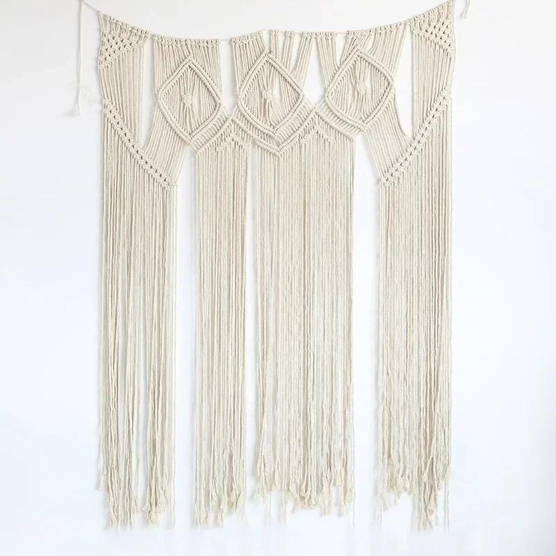 Cortina de Porta Oca de Corda de Algodão Tecida Tapeçaria Franja Decoração de Fundo Decoração de Parede Cortina Doméstica Divisória de Foyer