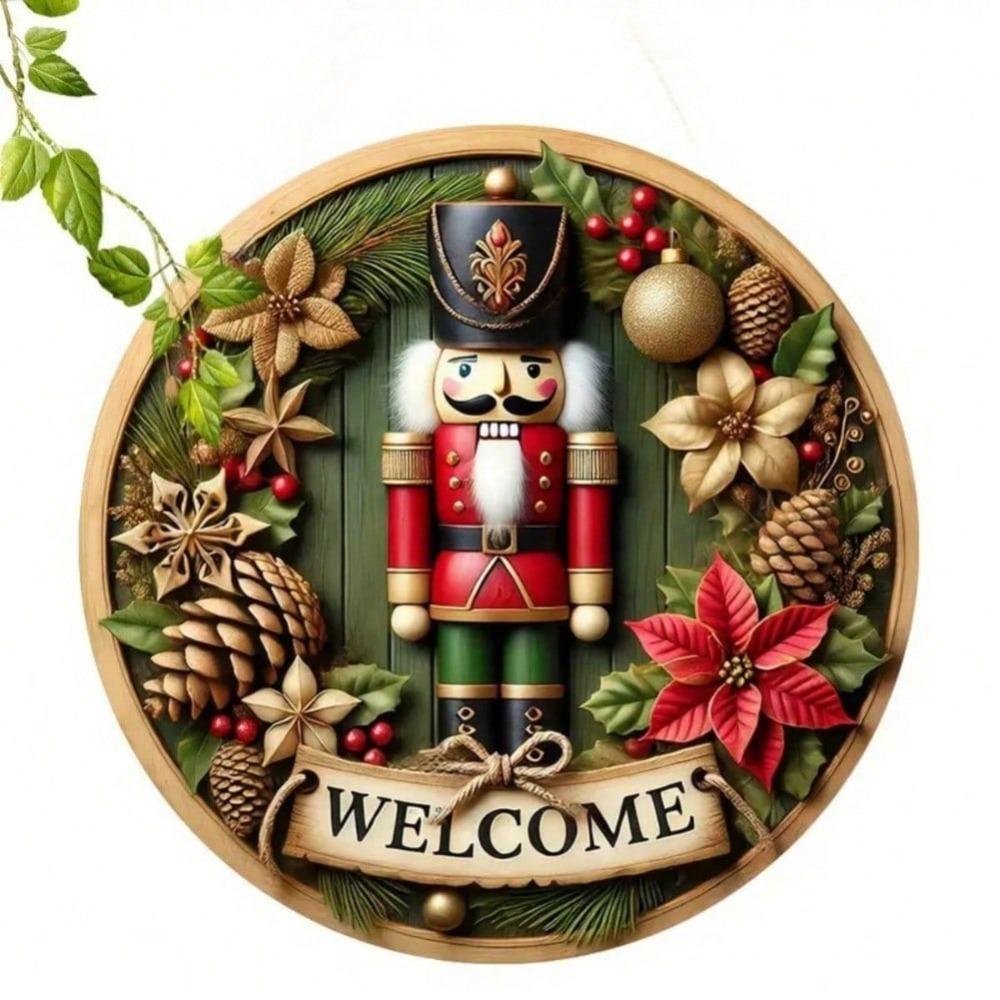 Weihnachts-Nussknacker Metall-Wandkunst Runde Plakette Vintage-Dekor Willkommensschild Geschenk