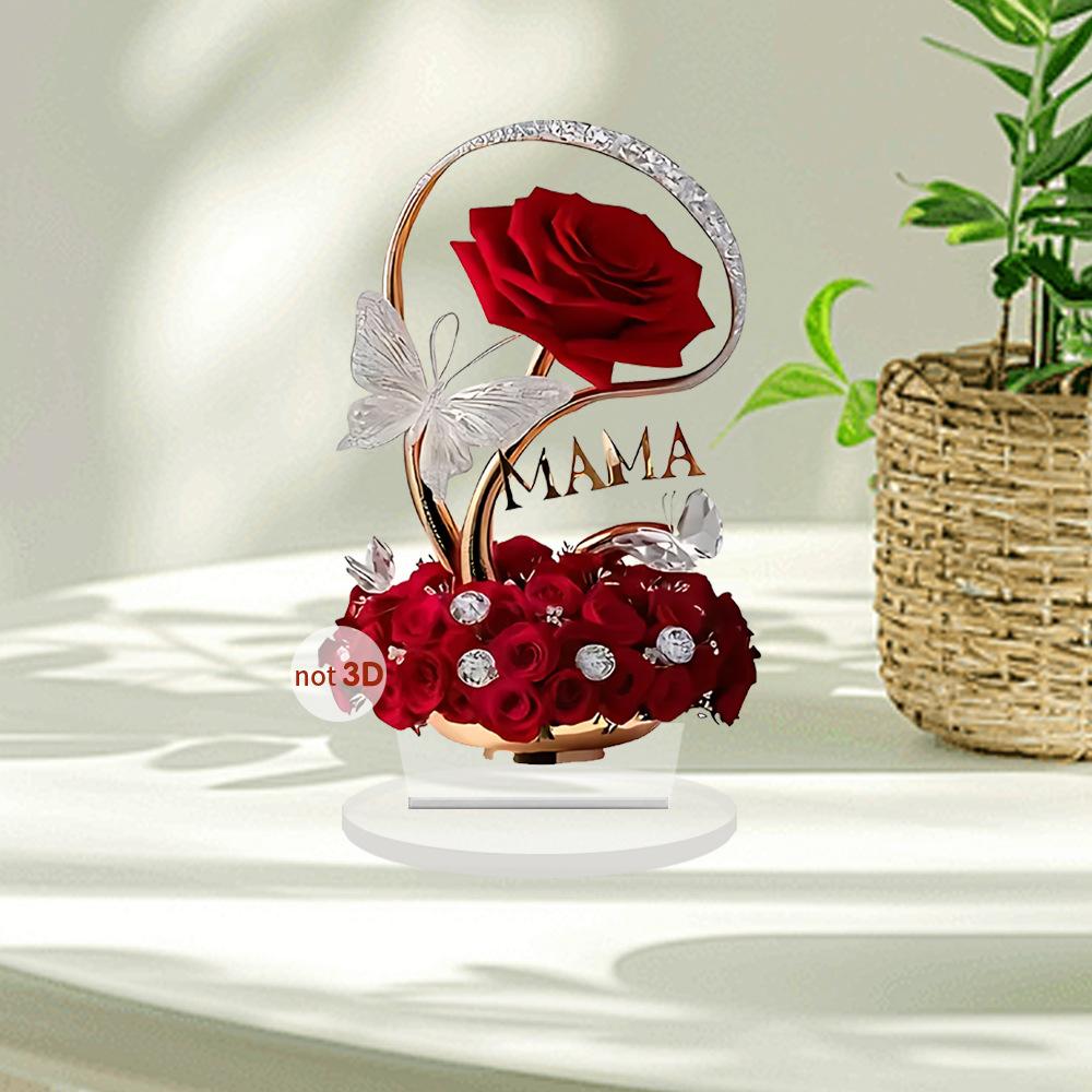 1pcs Red Fairy Rose - Paired with Crystal Butterfly Acrylic Home Decor. A Gift for a Mother's Female Friend