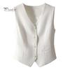 Women Sleeveless Waistcoat Button-up Solid Color Lightweight Breathable Vest Commuting Style Jacket Crop Top for Daily Wear Office Street