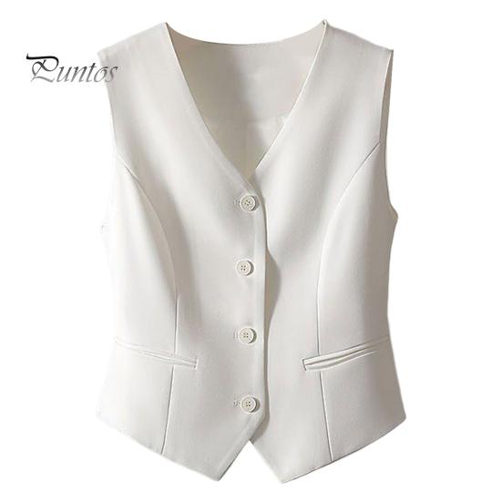 Women Sleeveless Waistcoat Button-up Solid Color Lightweight Breathable Vest Commuting Style Jacket Crop Top for Daily Wear Office Street