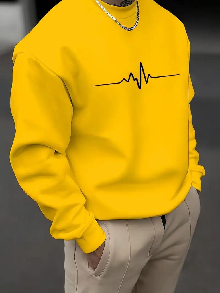 The Men's Round-neck Sweatshirt for Spring and Autumn Features a Casual Fashionable and Comfortable 3D Pattern Print