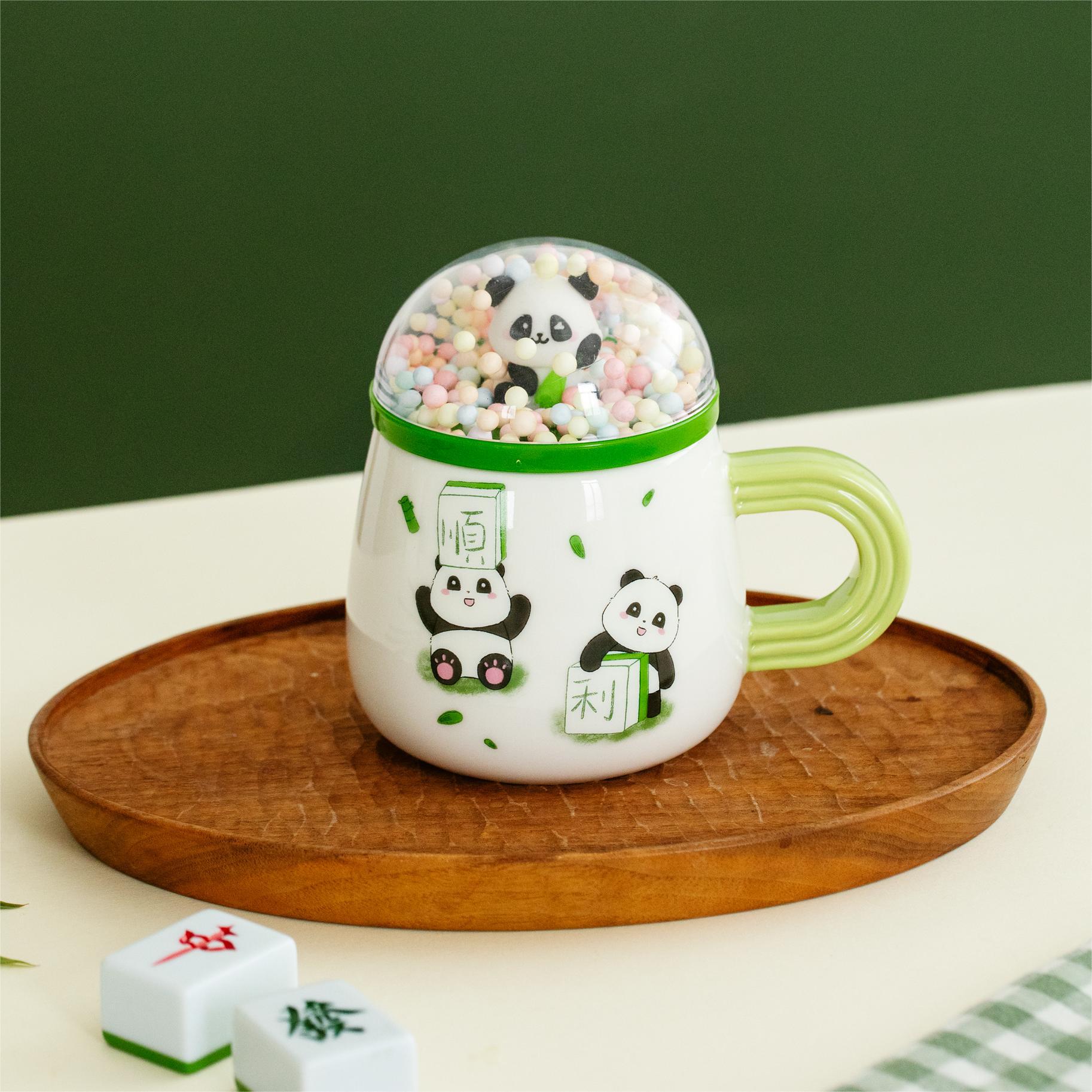 Cute Pet Panda CampusUse Water Cup Ceramic Cup with Lid High Value Drinking Water Cup Office Coffee Cup Mug Souvenir 360ML