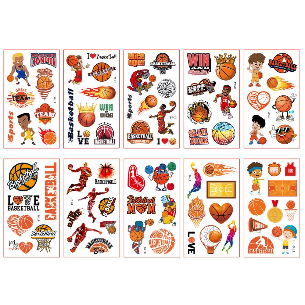 10er-Set Kinder Temporäre Tattoo-Sticker Fußball Basketball Baseball Design Sport Wasserdichte Fake-Tattoo-Sticker