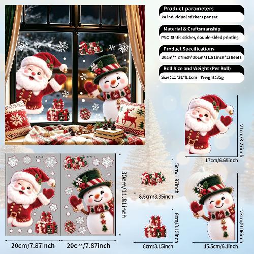Nové vánoční party dekorace Kreativní zvonky, Sob, Santa Claus, Elektrostatické nálepky, Sněhové vločky, Sněhuláci, Skleněné nálepky