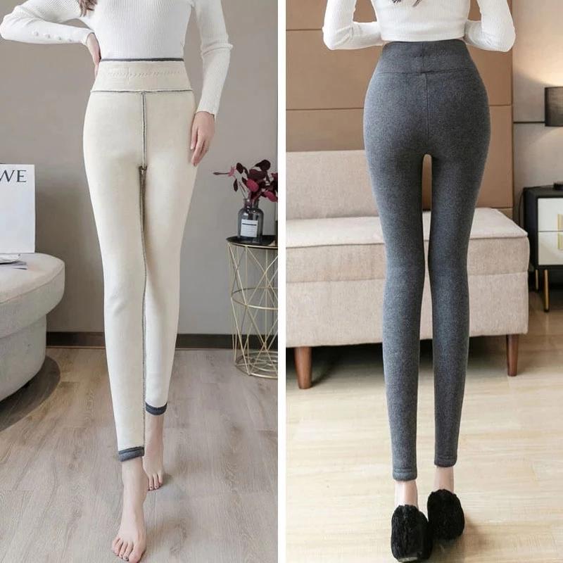 Buy 2022 Winter Thicken Lambwool Leggings Women Warm Fleece Lined