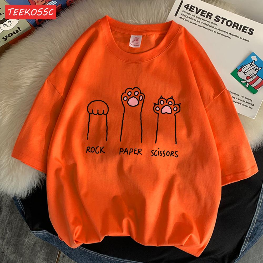

Rock Paper Scissors Funny Cat Men S T Shirts Lovely Outdoor Tees Kawaii Personality Tee Clothing Holiday Pattern Half Sleeve 4XL