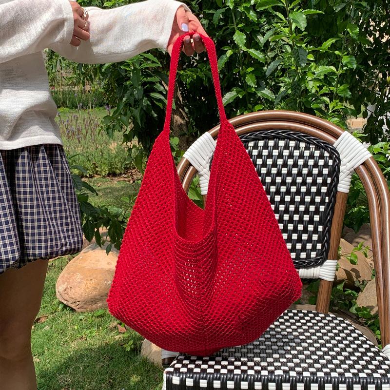 

Summer Beach Casual Women Shoulder Bags Flower Hollow Design Ladies Vacation Knitting Handbags Simple Female Shopping Book Tote