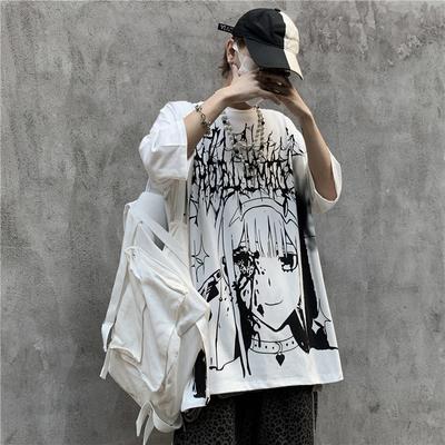 Men Anime T-shirt Summer Dark Tee High Street Gothic Skull Tshirt Loose Oversized Short-sleeved Tshirt Streetwear Top