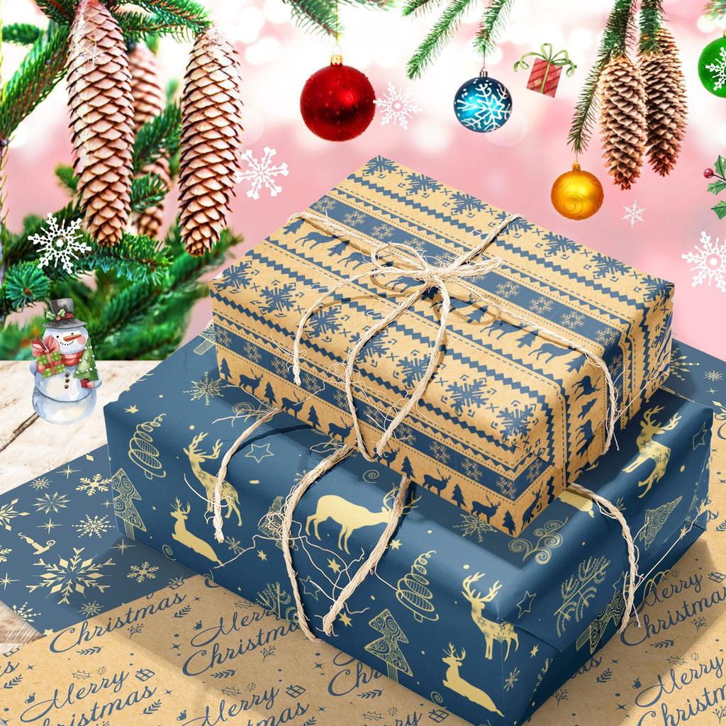 Kraft Paper Sheets Patterned Reindeer Gift Wrap Festival Decorative Paper Kraft Christmas Wrapping Paper For Festivals Holidays