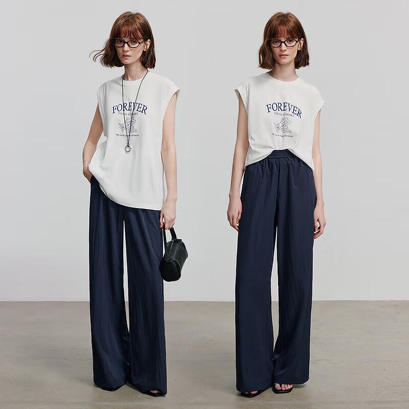 Chuyu Women's Relaxed Antibacterial Cotton T-shirt & Wide-Leg Pants Set