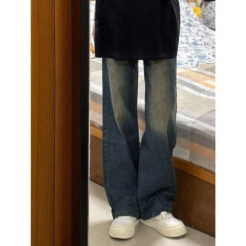 JYL Men's Wide-Leg Jeans Spring Summer American Cleanfit Washed Loose  Denim