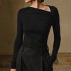 Women's Sexy Slant Neck Long Sleeve Solid Colour Inner Temperament Elegant Top