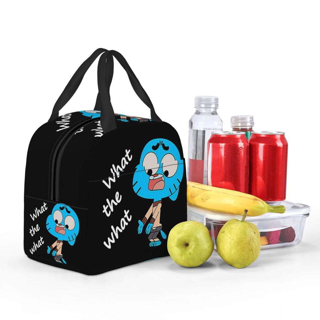 Lo Straordinario Mondo di Gumball What The What Borsa Termica per Pranzo per Donne Bambini Scatole per Cibo Portatili Pranzo al Sacco Termico Borsa Tote