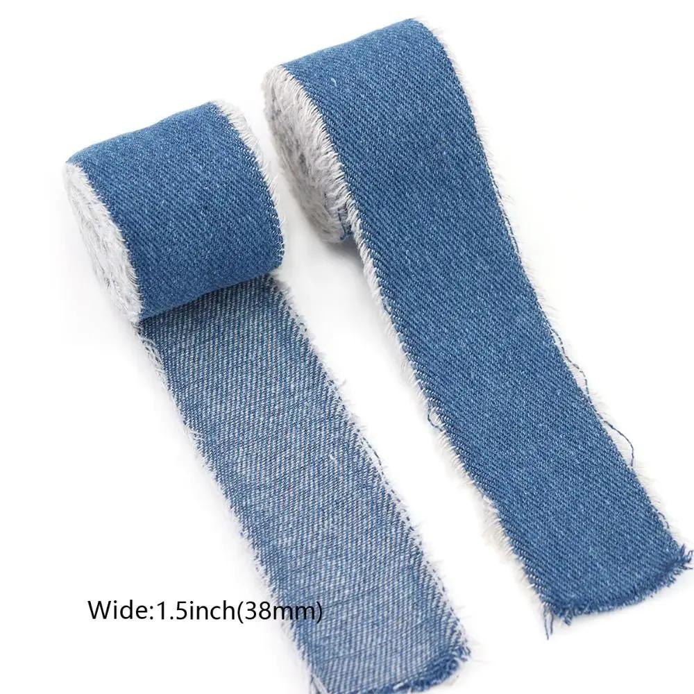1,5 Yards Jeansband Blau Cowboy Unifarben Handgemacht Fransen Seidenband Haarspange Schleifen Jeansstoff Stoff Hochzeitseinladungen